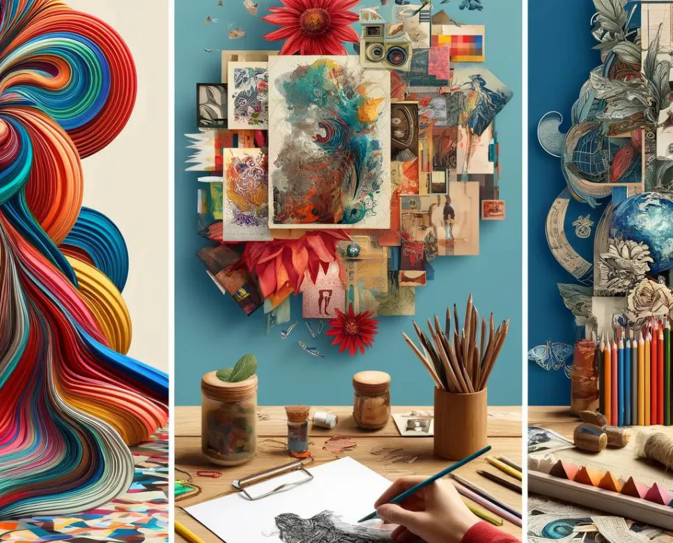 데칼코마니, 콜라주, 드로잉 