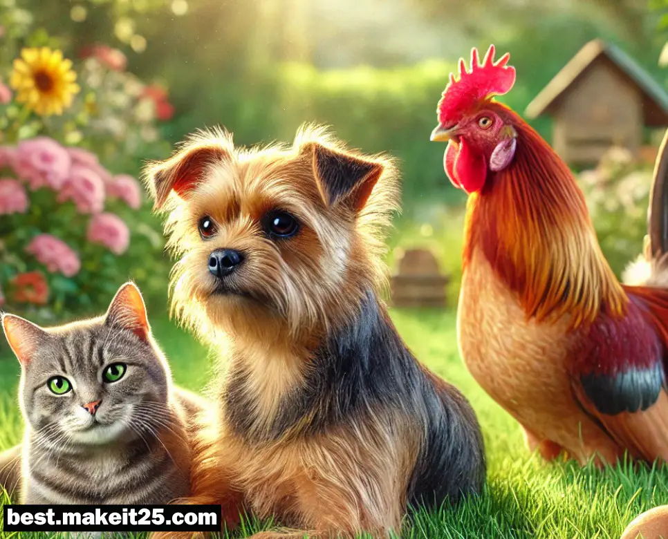 개, 고양이, 닭